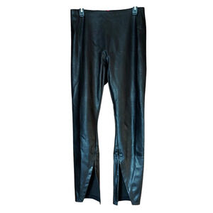 Spanx Black Vegan Faux Leather Women's Leggings Pants Glossy High Rise Lined LG